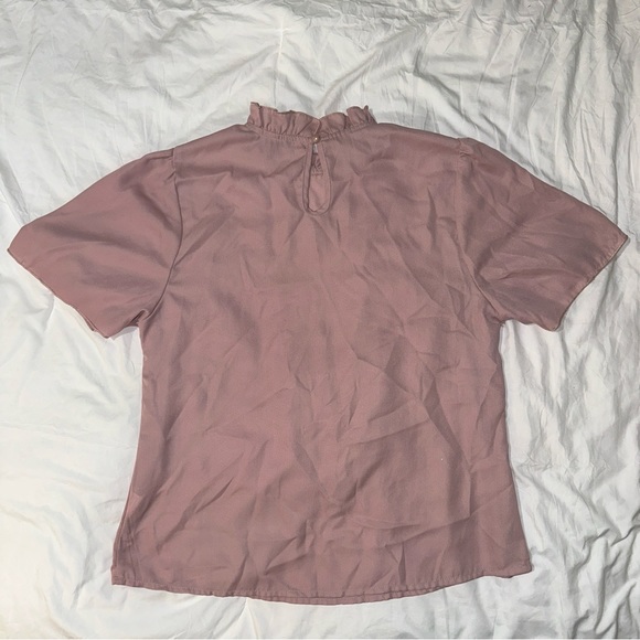 SHEIN | High Ruffle Collar Keyhole Back Short Sleeve Pearl Embellished Blouse - Picture 5 of 13